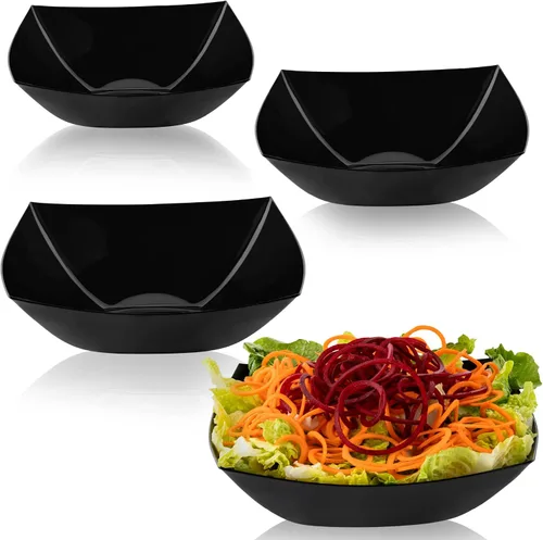 Vista 11 de PLASTICPRO Cuencos cuadrados desechables para servir, aperitivos o ensaladas, plástico negro, paquete de 4, 8 onzas, color negro