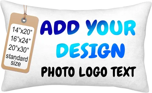 Vista 9 de Personalized Custom Photo Pillow Cover 12x20 Rectangular Cushion Case Customize with Your Photo, Text and Logo; Soft Durable Fabric, Personalized