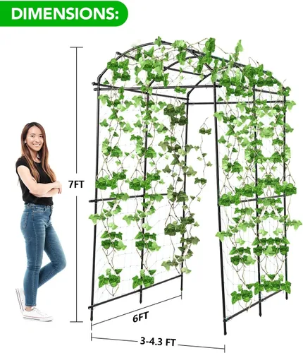 Vista 2 de Enrejado de arco de jardín para exteriores, pepino, enrejado arqueado de 7 pies de alto, enrejado grande de calabaza para jardín, cama elevada