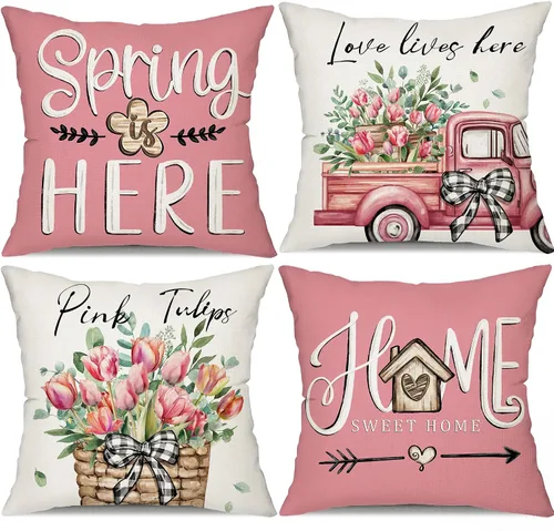 Vista 8 de DFXSZ Fundas de almohada de Pascua de 16 x 16 pulgadas, juego de 4 fundas de almohada de poliéster con diseño de hojas de eucalipto de conejo D-1