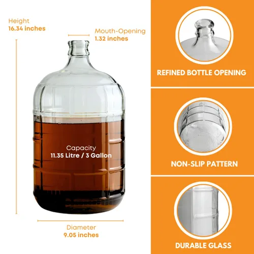 Vista 3 de FastRack Carboy de vidrio de 3 galones Fermentador transparente para vino y cerveza Carboy de vidrio italiano para cerveza casera, tarro
