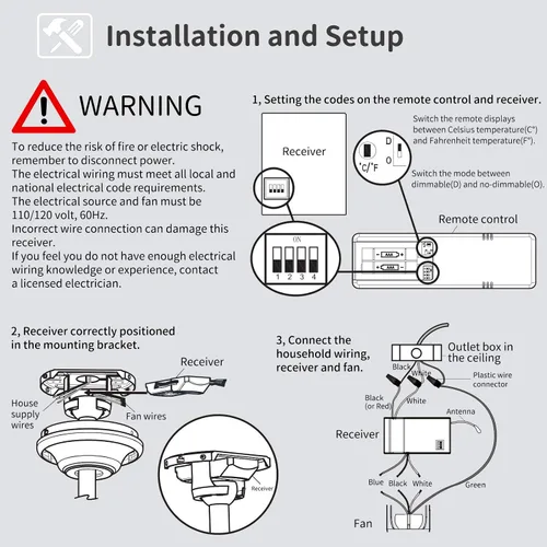 Vista 6 de Kit de control remoto de ventilador de techo termostático universal de repuesto para Hampton Bay Home Decorators Collection Hunter, con receptor
