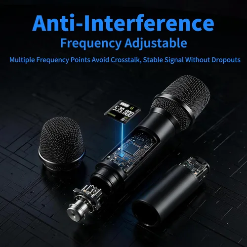 Vista 2 de PRORECK UK-2000 UHF Sistema de micrófono inalámbrico de 2 canales con dos micrófonos de mano, rango de frecuencia seleccionable 560, perfecto