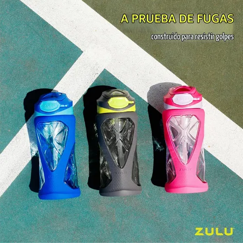 Vista 5 de Botella de agua para niños Zulu, acero inoxidable, con tapa y popote, 12 onzas Azul