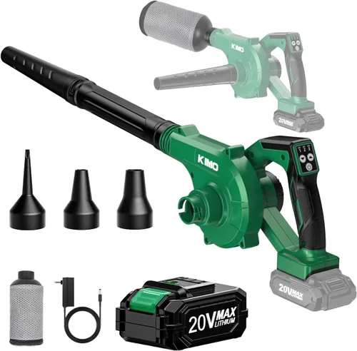 Vista 10 de KIMO - Soplador de hojas inalámbrico con batería y cargador, paquete de 2 baterías, tubo de extensión, velocidad variable de 20000 RPM, soplador