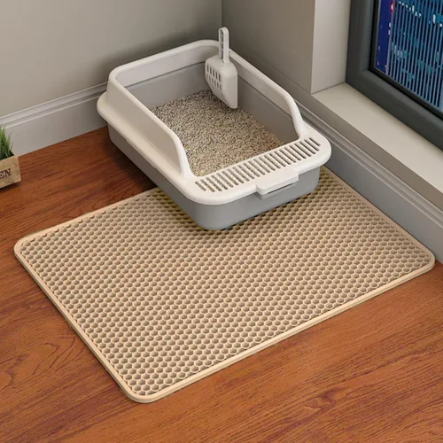 Vista 19 de HCY&WLD Tapete para arena de gatos, 45x26/35x24/30x22/24x18 pulgadas, tapete de doble capa para caja de arena de gatos, EVA antideslizante