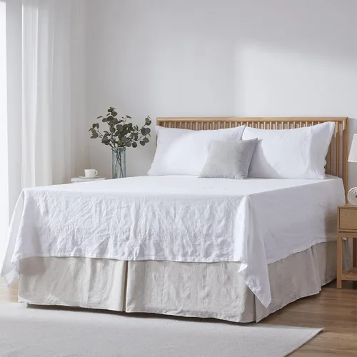 Vista 11 de Simple&Opulence Falda de cama de lino francés con volantes antipolvo clásicos de 14 pulgadas de caída, mezcla de algodón de lino y lino natural