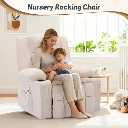 Vista 7 de Rocker - Silla reclinable con masaje y calor, silla reclinable para adultos Beige