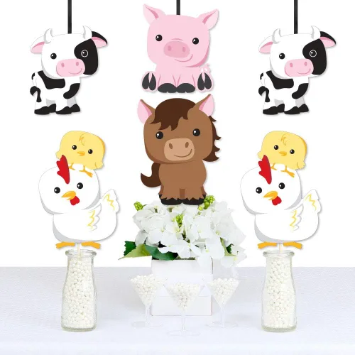 Vista 3 de Big Dot of Happiness Animales de granja – Decoración de vaca, caballo, cerdo y pollo, artículos esenciales para baby shower o fiesta de cumpleaños