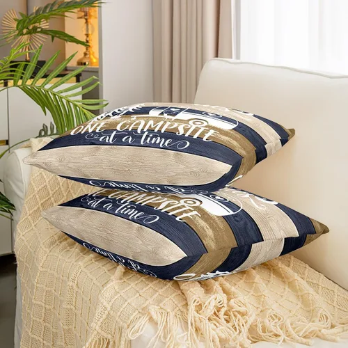 Vista 3 de Juego de 2 fundas de almohada de 16 x 16 pulgadas, fundas de almohada decorativas de camping feliz para decoración de caravanas para sofá cama