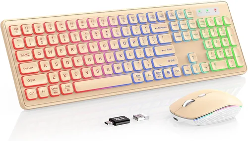 Vista 9 de Wireless Keyboard and Mouse Combo, RGB Backlit, Rechargeable & Light Up Letters, Full-Size, Soft Typing, Sleep Mode, 2.4GHz Quiet Keyboard Set for
