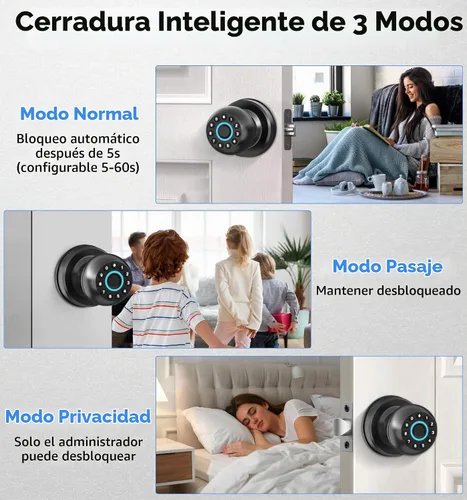 Vista 8 de Anweller Pomo de puerta inteligente con cerradura, teclado de código de huellas dactilares, entrada sin llave, electrónico, digital, biométrico