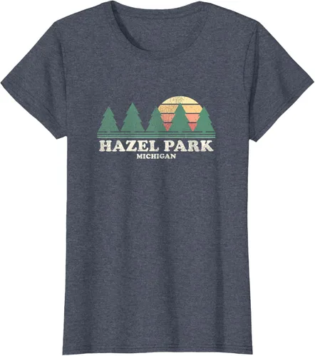 Vista 42 de Hazel Park MI - Camiseta vintage con diseño retro de los años 70, Azul / Patchwork, S