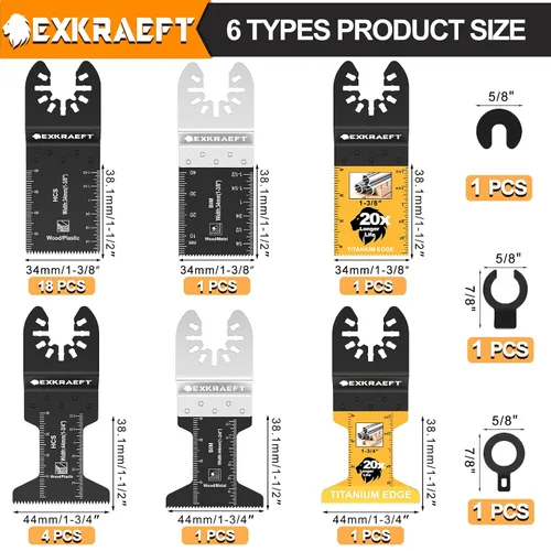 Vista 2 de Juego de 26 cuchillas oscilantes para herramientas oscilantes, de titanio, para madera, plástico, metal, bimetálicas, para Dewalt Milwaukee Ryobi