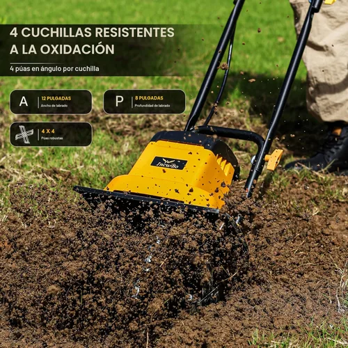 Vista 2 de IncwBo 12 Pulgadas 8.5 Amperios Cultivador de Tierra con Cable de 8 Pulgadas de Profundidad, Cultivador Eléctrico de Jardín de 360 RPM con Enchufe