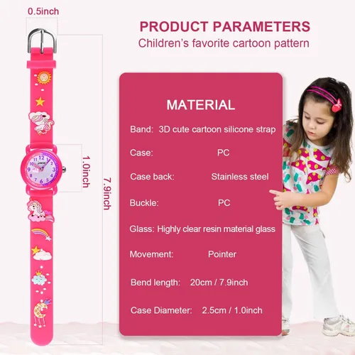 Vista 6 de Reloj de pulsera para niños de 3 a 10 años, diseño de unicornio de dibujos animados, impermeable, de silicona, para niños pequeños, el mejor regalo