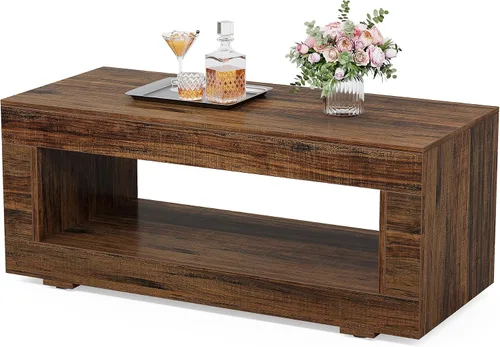 Vista 9 de Tribesigns Mesa de centro de madera para sala de estar, mesa de centro moderna de granja de 43.3 pulgadas con almacenamiento, mesa central