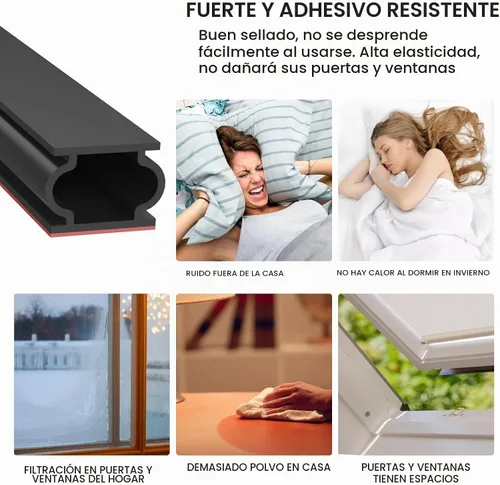 Vista 6 de Tira de sellado de goma de 20 pies para puerta, autoadhesiva, para aislamiento de marcos de puerta, fácil de cortar a medida, color negro