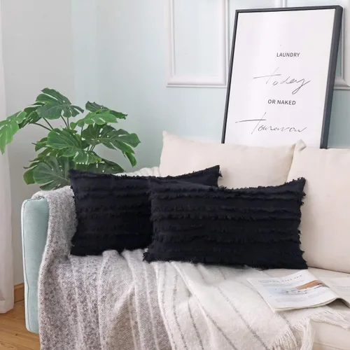 Vista 16 de GYROHOME Paquete de 2 fundas de almohada de algodón y lino, fundas de cojín decorativas, diseño de borlas, fundas de cojín modernas con flecos Beige