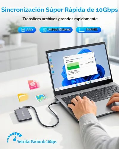 Vista 2 de Cable CarPlay 0.24 m, Cable de Transferencia de Datos de Alta Velocidad USB A a C 3.1 Gen 2 de 10 Gbps Ángulo Recto, Compatible con Android Auto Gris