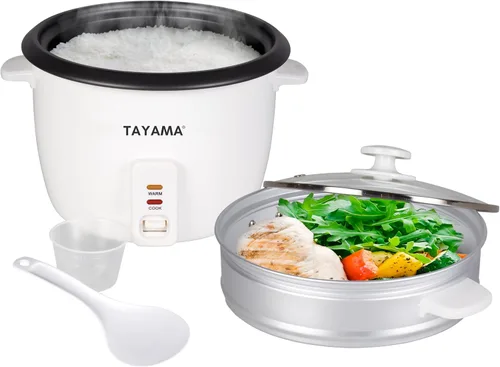 Vista 6 de Tayama Arrocera con bandeja de vapor 3 tazas, color blanco (RC-03R)