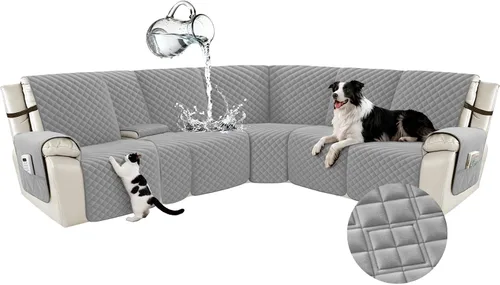 Vista 24 de Arfntevss Fundas para sofá seccional reclinable para sofá seccional en forma de L, funda antideslizante lavable para sofá reclinable con forma de L
