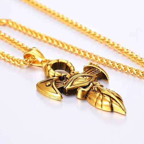 Vista 3 de U7 Horus Necklaces for Men Women, Stainless SteelBlackGold Plated Ankh Cross Egyptian Symbol Jewelry, Eye of Horrus Pendant with 22 Inch Chain