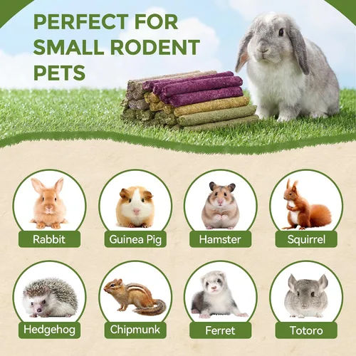 Vista 4 de 48 piezas de golosinas para conejo, palitos masticables, conejillo de indias, juguetes naturales de hierba Timothy, dientes molares, conejito