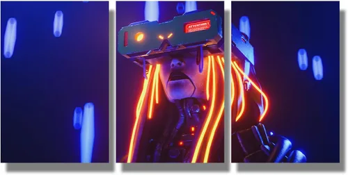 Vista 81 de Lienzo decorativo para pared, diseño de ciudad futurista Cyberpunk para sala de estar, impresión multipanel, obra de arte de cocina, pintura