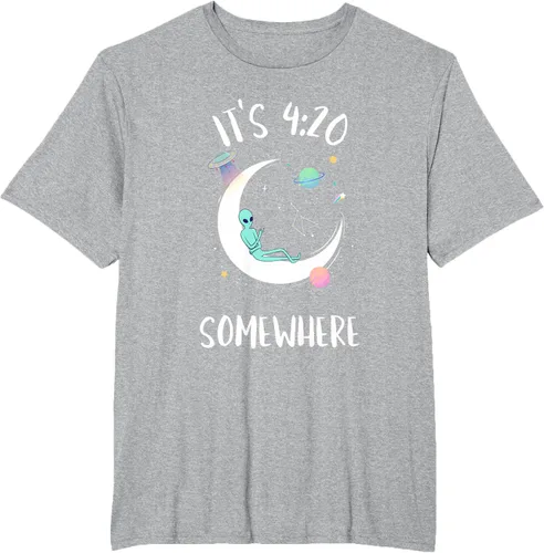 Vista 29 de Funny Weed Joint Smoking Moon Alien It's 4:20 Somewhere Camiseta, Negro, S