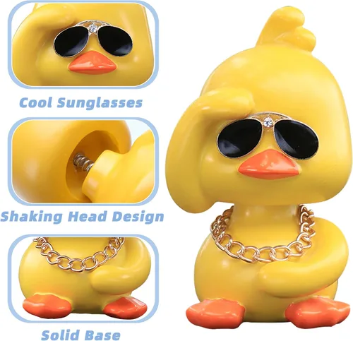 Vista 3 de Wonuu Decoración de coche de pato tembloroso – Lindo adorno de coche de pato amarillo con muñeca de cabeza agitada fresca para decoración
