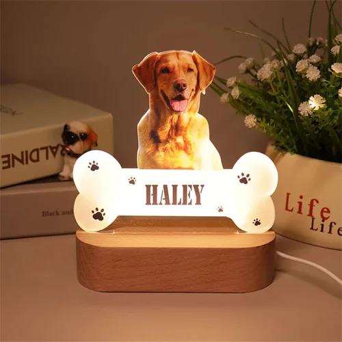 Vista 6 de Luz nocturna acrílica personalizada con foto de mascota, lámpara acrílica personalizada con nombre de perro, lámpara de hueso de foto de perro