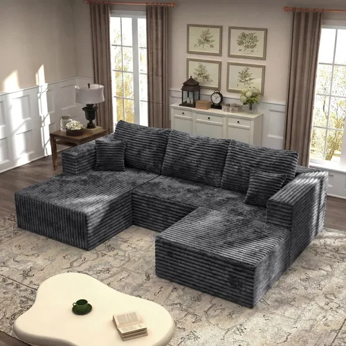 Vista 13 de Sofá modular en forma de L de 118 pulgadas, moderno sofá modular de pana de espuma viscoelástica de 4 plazas con otomana, asiento profundo tapizado