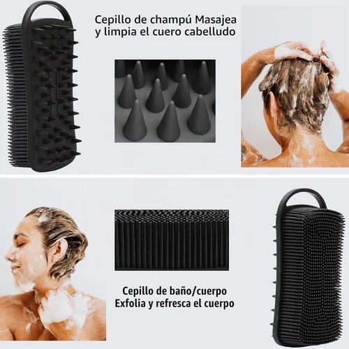 Vista 9 de 2 piezas de cepillo corporal de silicona, cepillo de baño y ducha exfoliante 2 en 1, esponja de loofah de silicona suave para piel sensible