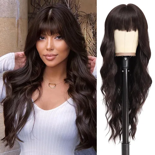 Vista 8 de NAYOO Peluca larga ondulada rubia ombré para mujer, de 26 pulgadas, parte media, rizada, ondulada, de aspecto natural, fibra sintética resistente al