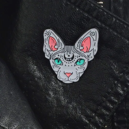 Vista 8 de shlutesoy Broche de solapa para hombre y mujer, diseño de gato, color blanco