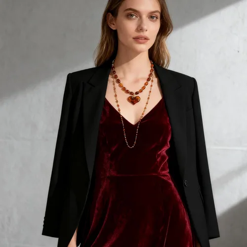 Vista 3 de Collar de acrílico ámbar con forma de corazón grueso para mujer, gargantilla exagerada con forma de corazón