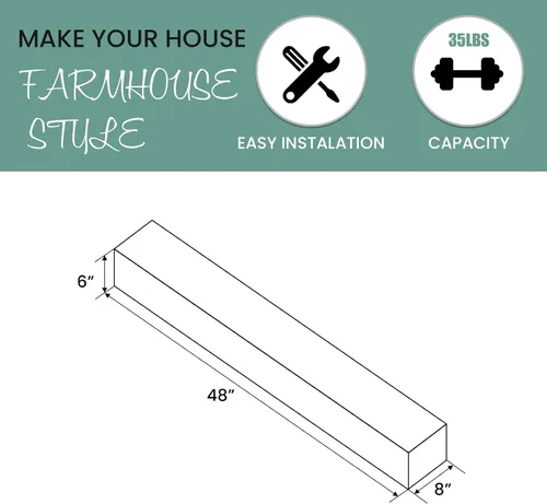 Vista 2 de Mantel para chimenea de 48 pulgadas, estante flotante con acabado rústico, estante de pared de madera con soporte invisible resistente
