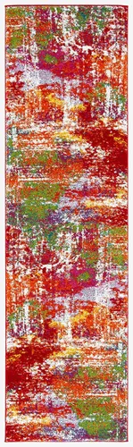 Vista 2 de SAFAVIEH Watercolor Collection - Alfombra para pasillo, 2 pies 3 pulgadas x 8 pies, naranja y verde, diseño abstracto bohemio moderno, no desprende