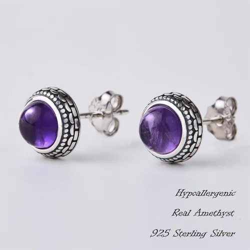 Vista 82 de Aretes de plata de ley con piedra natal de cristal real, joyería para mujer, moda occidental 925, envejecida, bohemia, hecha a mano, el mejor regalo