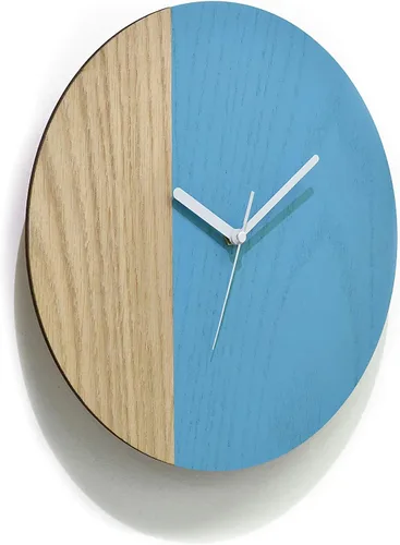 Vista 3 de Wooden Circle Wall Clock - Minimalist Art - Wood Decor - Customize Clock - Modern Art Deco - Abstract Clock - Natural wood/Blue Chalk Paint