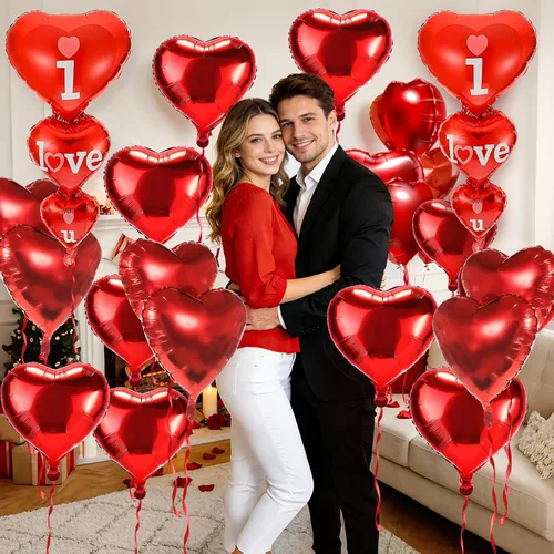 Vista 6 de 20 + 2 globos con texto en inglés "I Love You", globos de corazón, decoraciones del día de San Valentín e idea de regalo para él o ella