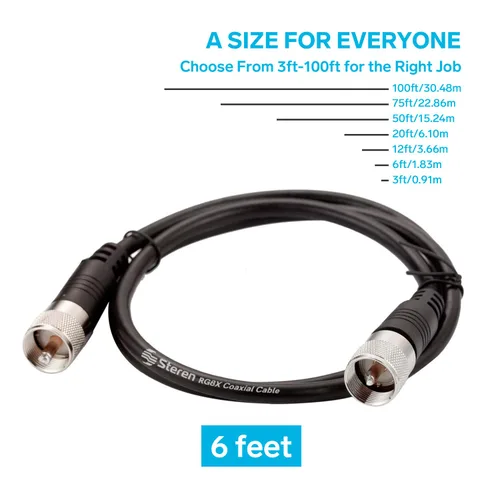 Vista 3 de STEREN Cable coaxial RG8X de 6 pies, cable coaxial CB con conectores UHF PL259, macho a macho de baja pérdida de 50 ohmios para radio HAM, LMR400