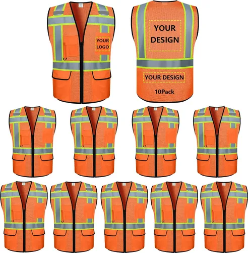 Vista 37 de Chaleco Reflectante Clase 2 de Seguridad ANSI con Bolsillos y Cremallera de Alta Visibilidad Uniforme de Construcción K-verde-1pack-custom
