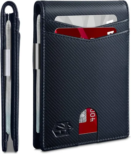 Vista 41 de Zitahli - Carteras delgadas con clip para dinero para hombre, tarjetero minimalista, de cuero, plegable, con bloqueo RFID, cartera de bolsillo