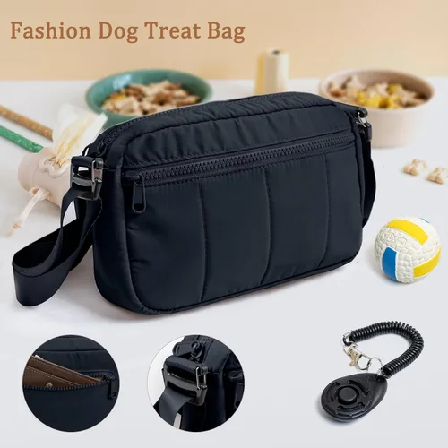 Vista 6 de Bolsa de golosinas para perros con clicker elegante bolsa cruzada para pasear perros, bolsa 3 en 1 para entrenamiento de perros con forro