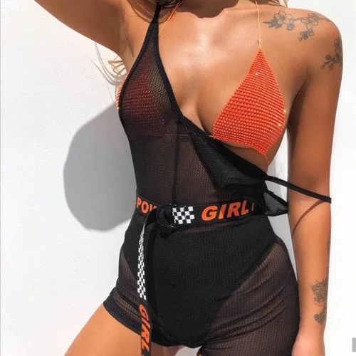 Vista 5 de Gemily Conjunto de bikini de malla con diamantes de imitación para el vientre, cadenas de playa, accesorios de joyería para mujeres y niñas