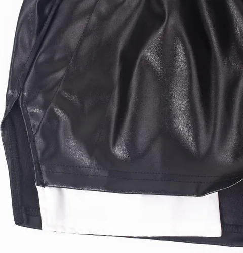 Vista 8 de Pantalones cortos de cuero para mujer, sexy, bolsillo de retazos, abertura lateral, con cordón