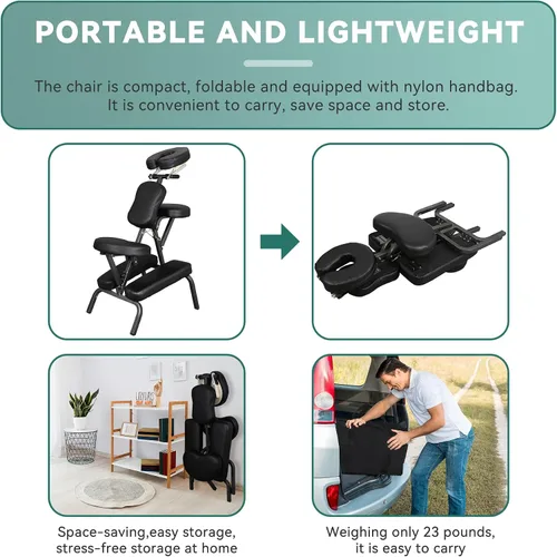 Vista 4 de JupiterForce Silla de masaje portátil, plegable, ligera, para terapia de tatuajes, con esponja ajustable de 4 pulgadas de grosor, para cliente, spa