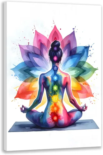 Vista 9 de GELDSTEI Arte de pared zen enmarcado, pintura moderna en lienzo de chica haciendo yoga, decoración de pared de meditación tranquila, imagen estética